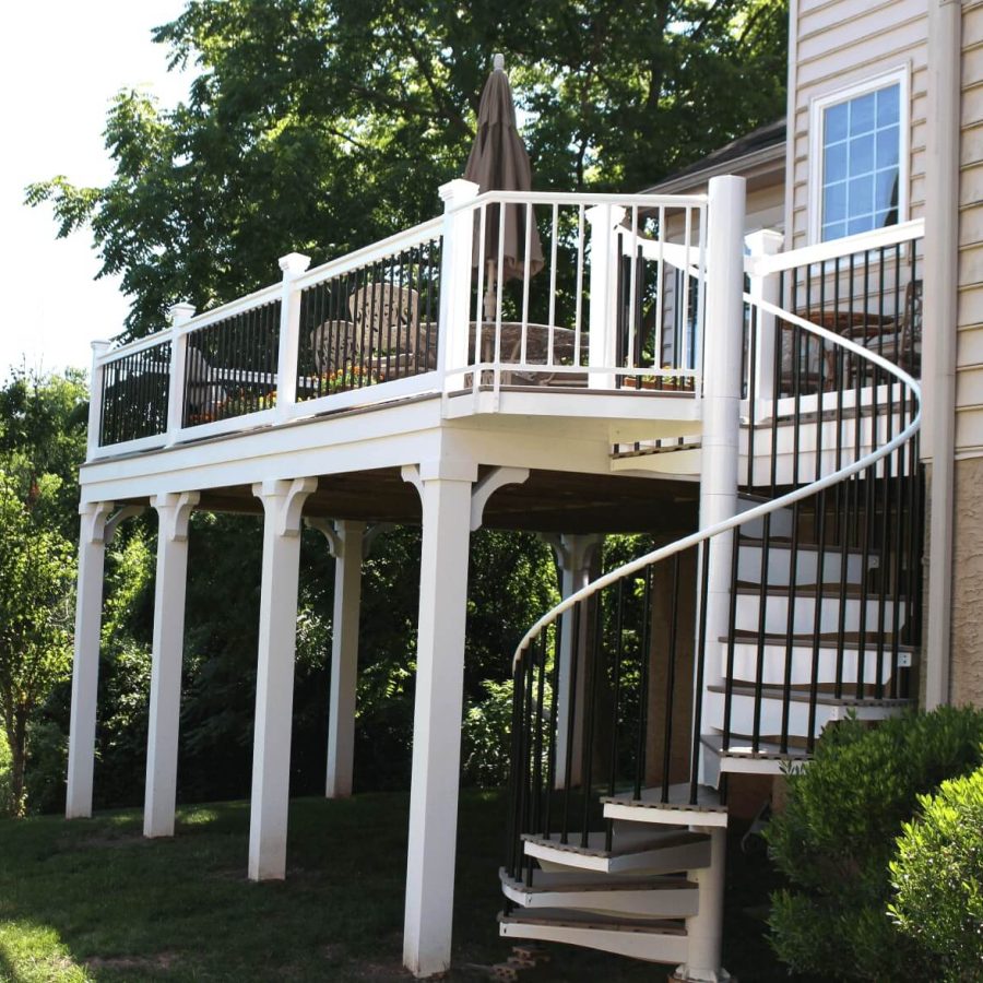 TimberTech Deck with Spiral Stairway By Chester County Deck Builders